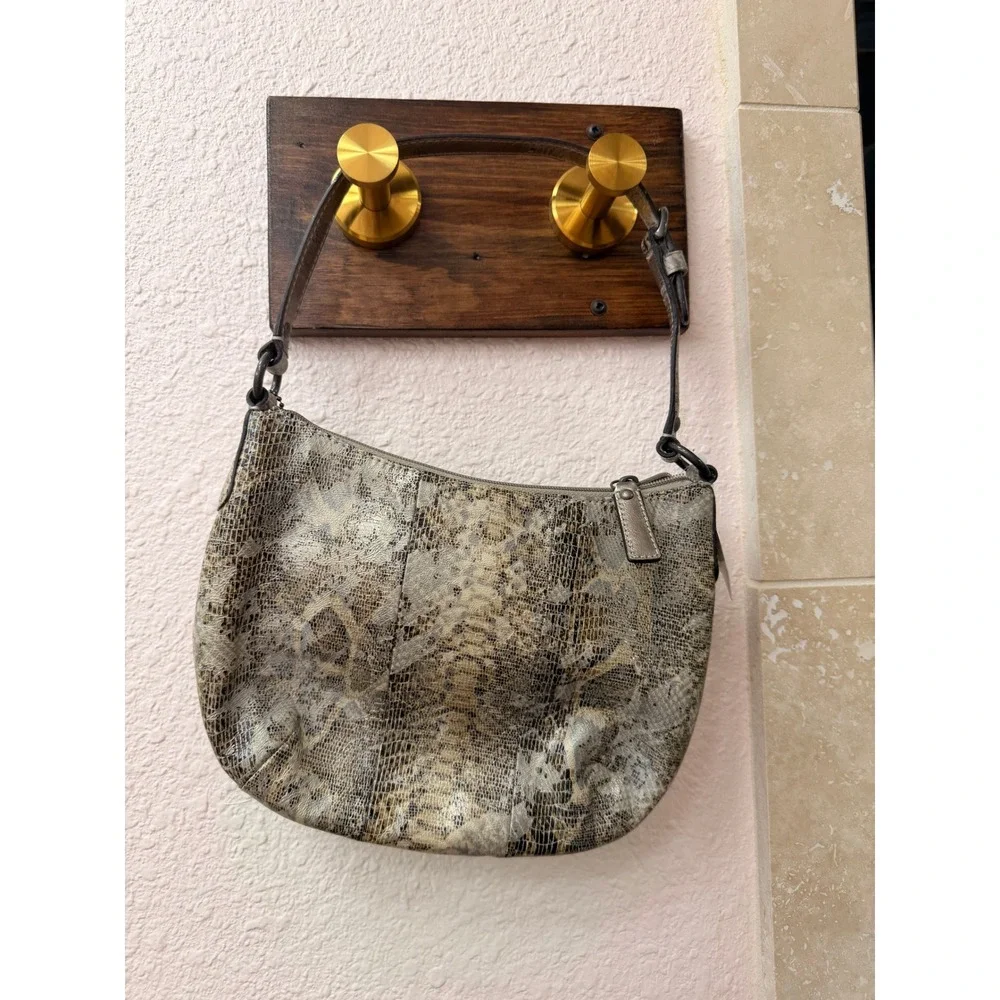 Coach Womens Shoulder Bag Small Gold Leather Python Kristin Embossed Pouch 44257